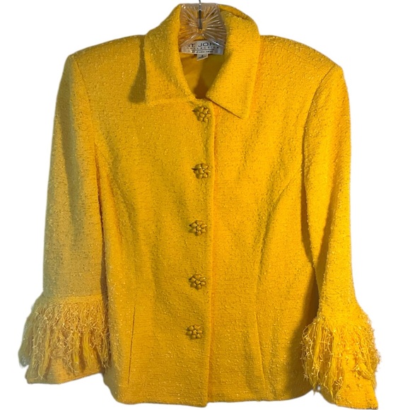 St John Ladies Sweater Blazer 4 yellow Fringe Career Jacket...